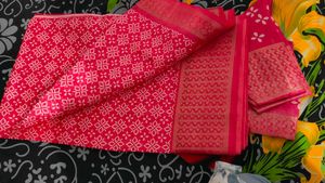 Red Printed Saree organza