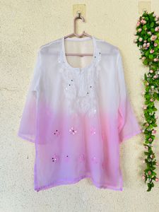 Chikankari Ombre Kurta with Mirror Work