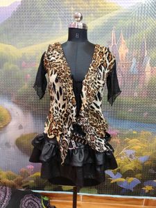 Leopard Print Ruffled Shrug Top