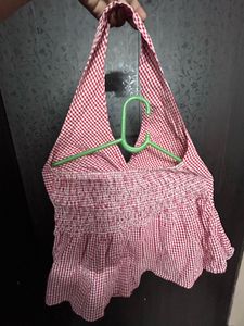 Red &amp; White Gingham Twist Halter Top