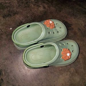 Pale Green Platform Clogs with Flower Charms