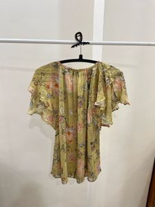 Ramy Brook Flutter Sleeve Yellow Floral Blouse