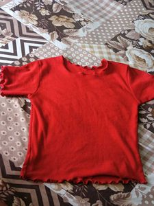 Red Ruffled Neck T-Shirt
