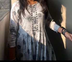 Elegant Printed Kurta with Mirror Work