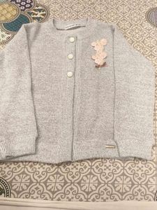 Cute Girl's Grey Knit Cardigan