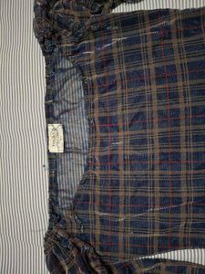 Sheer Plaid Off-Shoulder Top
