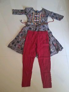 Stylish Grey Printed Kurta with Red Pants