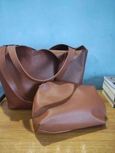 Chic Brown Faux Leather Tote Bag
