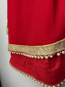 Elegant Red Saree with Pearl Detail-no blouse