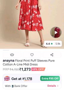 Anayna Red Floral Print Dress