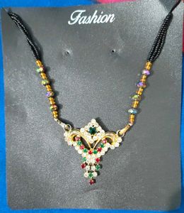 Traditional Black Beads Silver Tone Mangalsutra