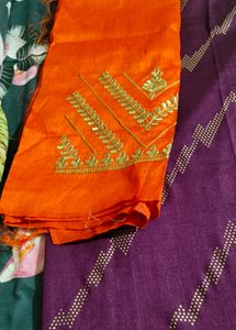 new purple sari with unstitched blouse