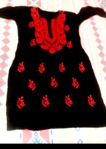 Black Kurta with Red Embroidery