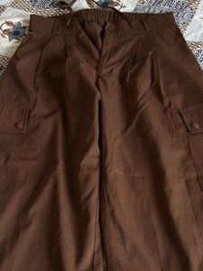 Trendy Brown Wide-Leg Cargo Pants
