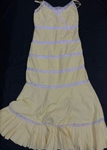 Elegant Yellow Striped dress with Lace Detail