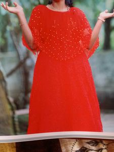 Red Beaded Tulle Top