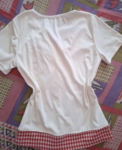 Savana White T-Shirt with Gingham Trim
