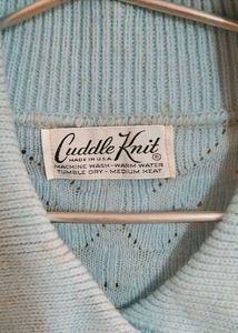 Light Blue Collared Knit Cardigan Sweater