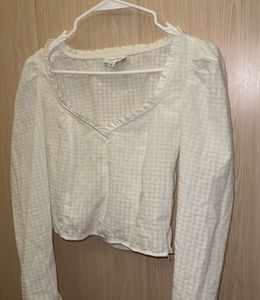 White Textured Puff Sleeve Top