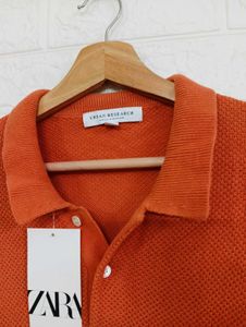 Men's Orange Knitted Polo T-Shirt