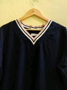 Korean Navi Blue Oversized Long T-shirt