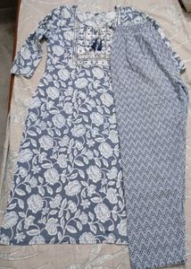 Blue Floral Print Kurta Set