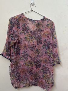 Pink Floral Print Kurta