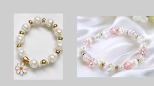 2 Pearl & Gold Beaded Bracelets