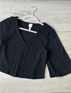 H&amp;M Black Rib Knit Crop Cardigan