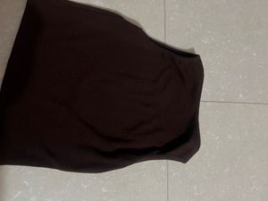 Brown Ribbed Tank Top with Blue Butterfly