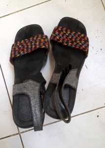Stylish Black Heels with Colorful Straps