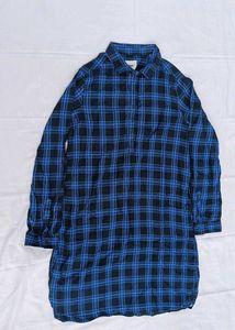 Blue Plaid Long Sleeve Shirt Dress