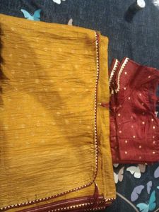 Mustard/Orangish Ethnic Saree with Golden Booti