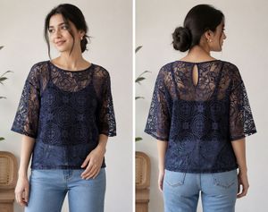 Elegant Navy Lace Top