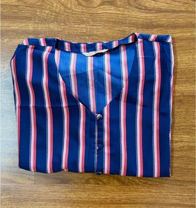Striped V-Neck Button-Down Top
