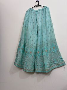 Embroidered Teal Palazzo Pants