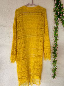 Yellow Knit Fringe Cardigan