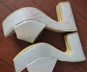 Fancy White Silver Women Block Heel