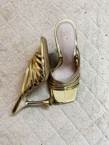 Zara Gold Strappy Heeled Sandals