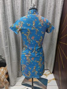 Blue Dragon Print Cheongsam Dress