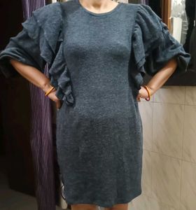 Gray Long Sleeve desinger Mini Dress