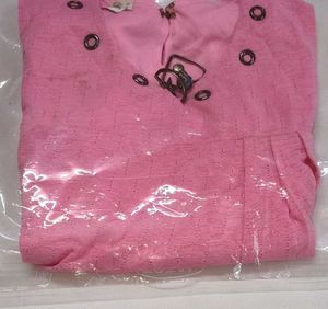 Pink Textured Kurta with Heart Charm Designer pie