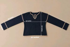 NAVY BLUE EMBROIDERED V-NECK KNIT SWEATER