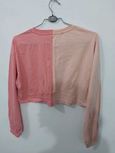 Two-Tone Cropped Long Sleeve Shirt