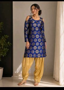 Royal Blue Kurta Set with Golden Pants