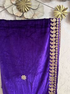 Royal Purple Velvet Saree with Gold Border