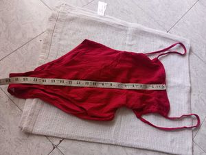 Chic Red Ribbed One-Piece Swimsuit