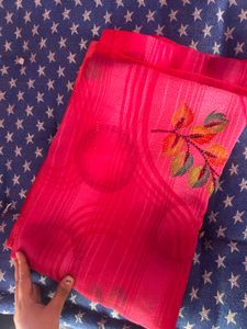 Vibrant Pink Saree with Floral Motif
