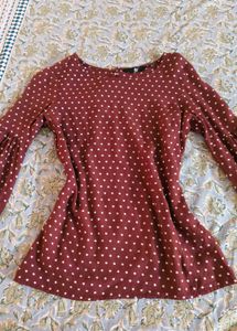 Maroon Polka Dot Top with Balloon Sleeves