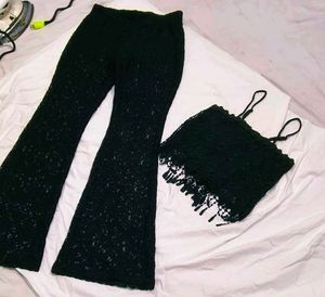 Chic Black Lace flared pant with top